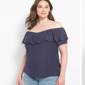 Lane Bryant Blue Eyelet Ruffle Blouse Size 26